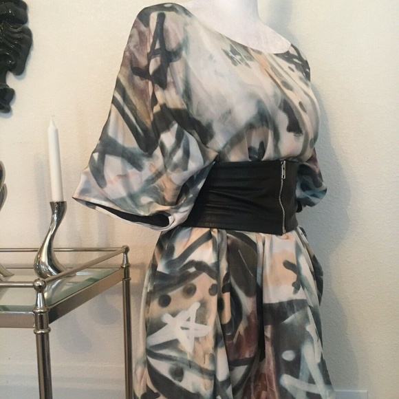 ACNE zohra Print Dress Silk Draped Asymmetric GUC - Picture 7 of 8